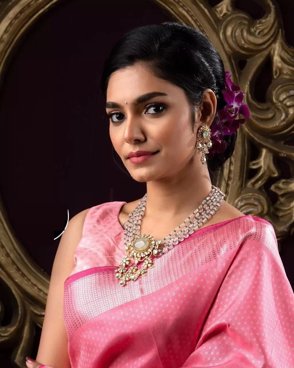 Wedding Pink Soft Lichi Silk & Jacquard Work Saree With Blouse