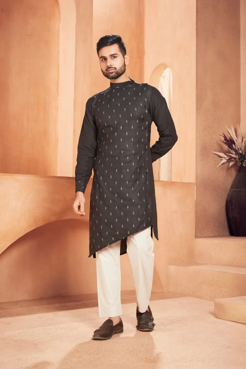 Heavy Magic Cotton With Embroidery Butti Kurta Pajama Set for Men's