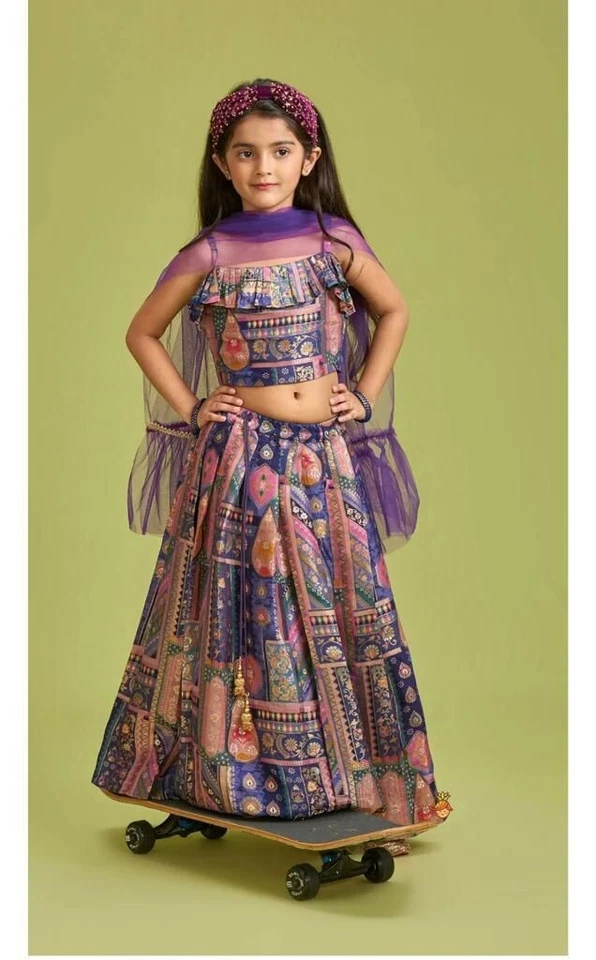 Kid's Wedding Party Wear Heavy Mun Mun Silk With Designer Print Lehenga & Blouse22-KL