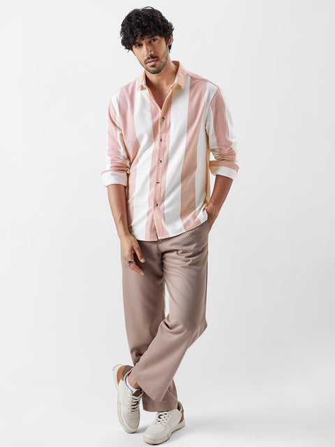 Textured Stripes Cerise Men Textured Shirts
