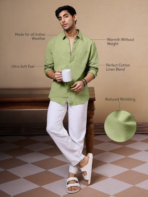 Cotton Linen Pastel Lime Cotton Linen Shirts