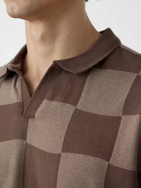 Jacquard Old School Brown Oversized Polos