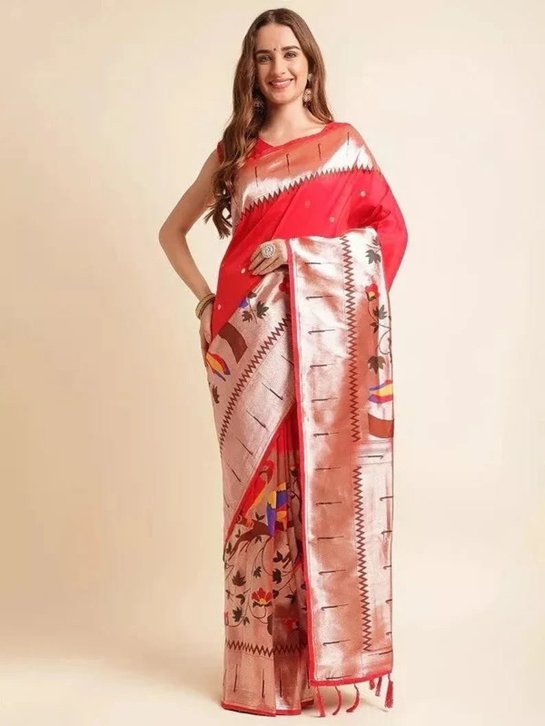 Pure Soft Kanchivaram Paithani Silk Saree With Blouse