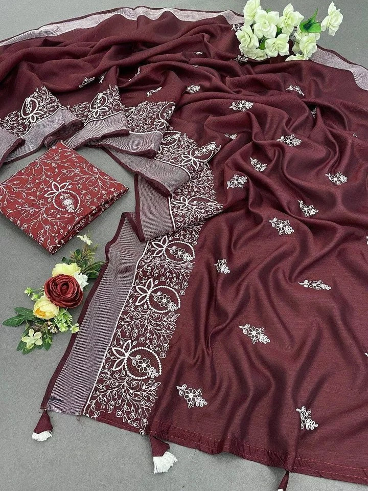 Bollywood Wedding Cotton Embroidery Heavy Work,PartyWear Fancy Sari Blouse