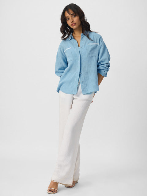 Textured Shirt Aqua Women Boyfriend Shirts