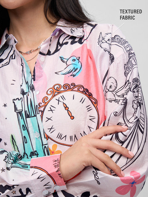 Textured Shirt Cinderella Women Boyfriend Shirts