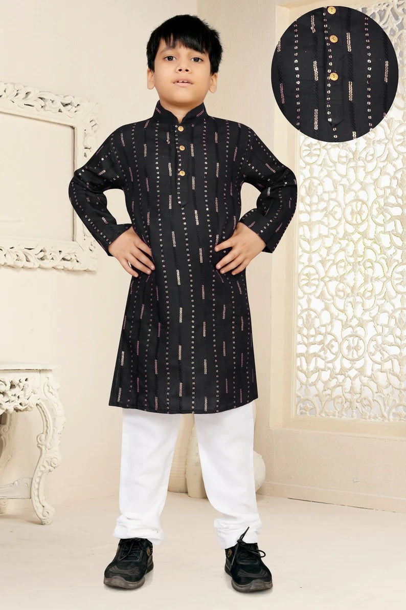 Soft Cotton With Embroidery Sequence Kurta Pajama Combo Set