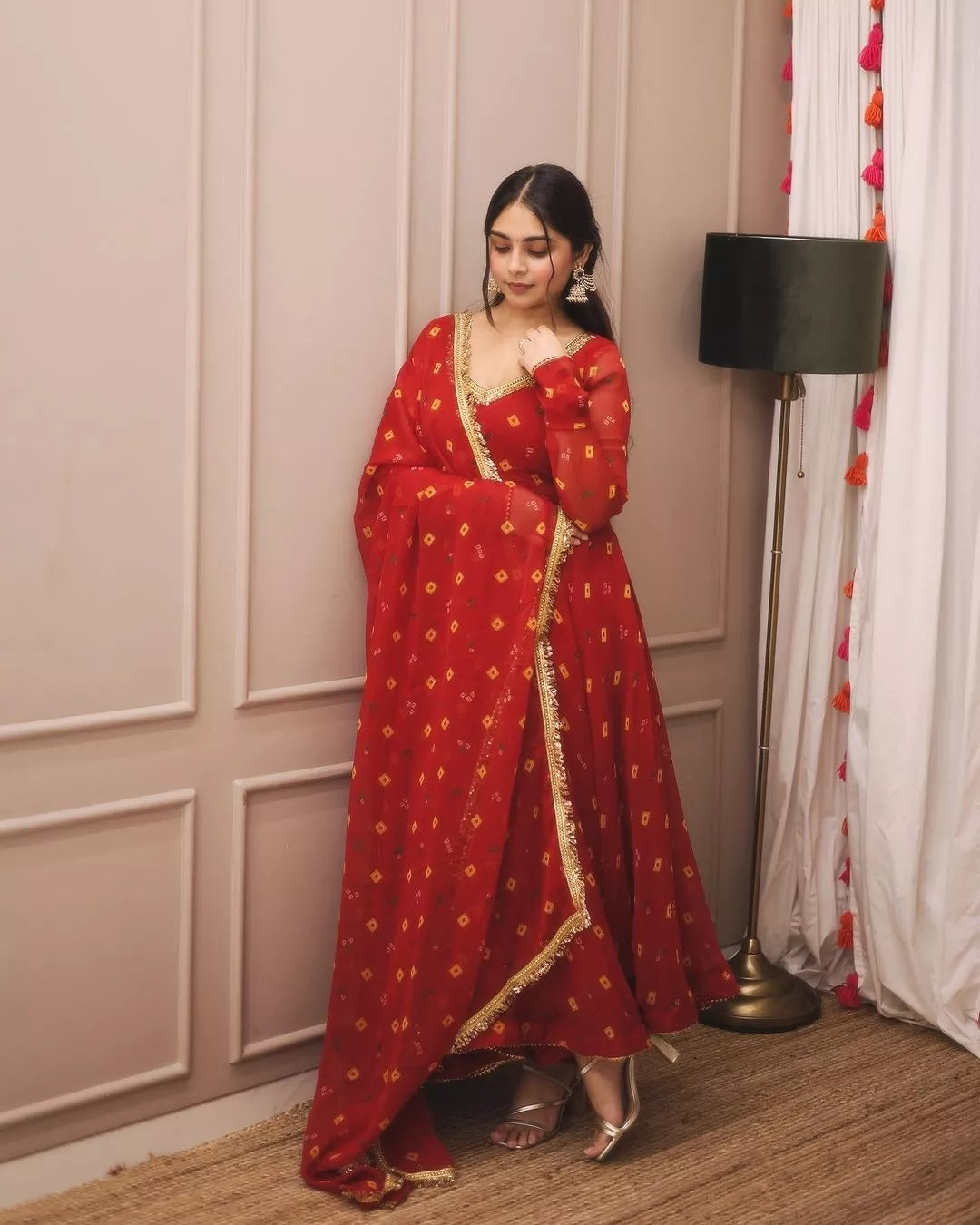Georgette With Digital Print Anarkali Gown Dress & Dupatta