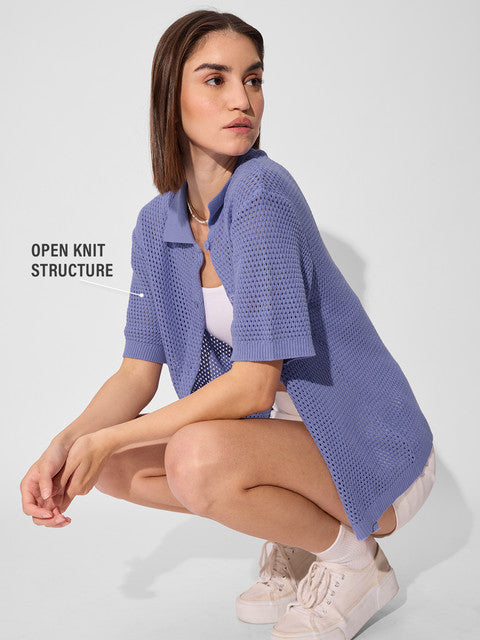 Open Knit Shirt Garnet Women Boyfriend Shirts