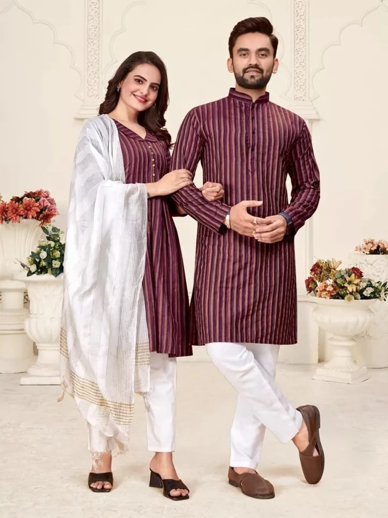 Pure Linen Cotton Couple Combo Set