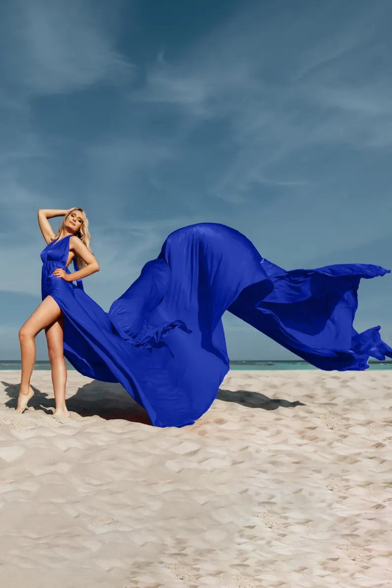 Electric Blue Flying Dress For Photoshoot Infinity Flying Dress Asymmetrical Flying Dress