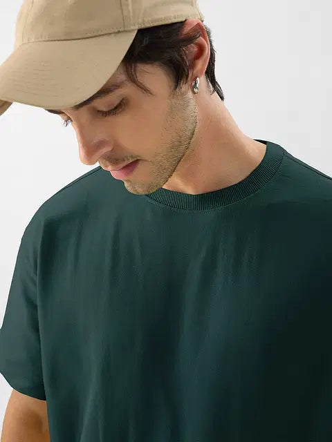 Solids Emerald Green Oversized T-Shirts