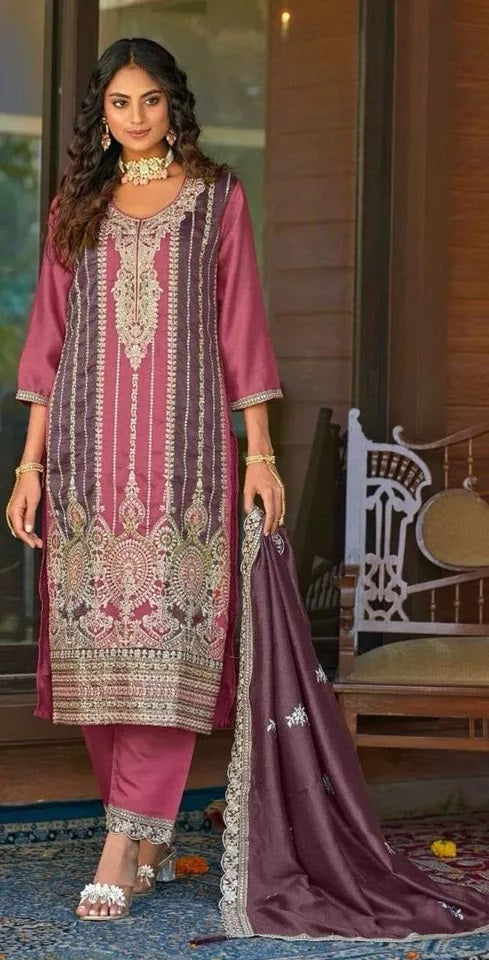 Heavy Vichitra With Embroidery Work Pakistani Top Bottom & Dupatta