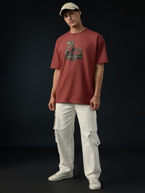 Jurassic Park Red Raptor Logo Oversized T-Shirts