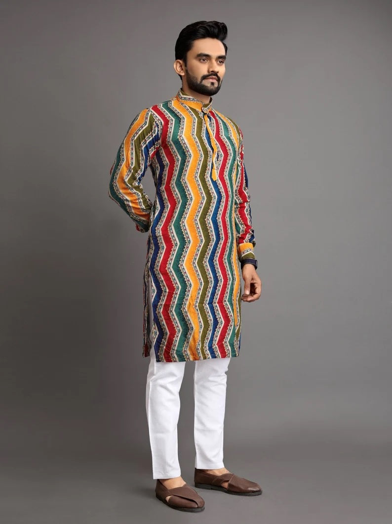 Men's Premium Soft Cotton Foil Print Kurta Pajjama Set