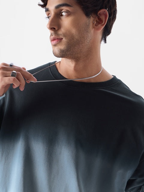Ombre Midnight Blue Oversized Full Sleeve T-Shirts