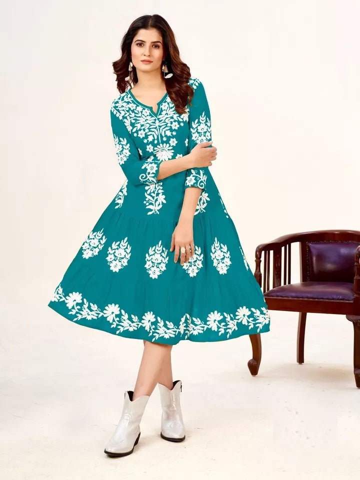 Heavy Rayon With Lakhnavi Work Beautifull Kurti