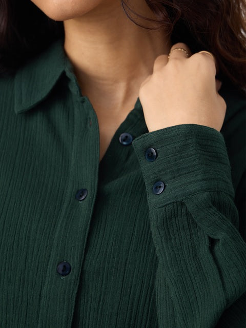 Solids Emerald Green Women Oversized Shirts