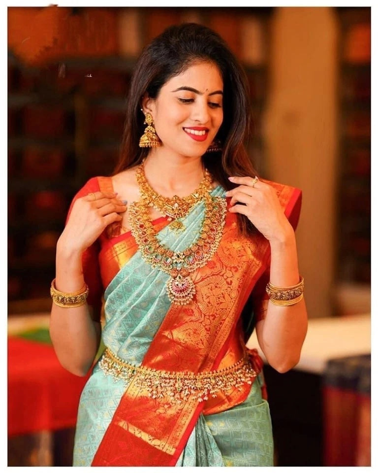 Women's Traditional Banarasi Soft Silk Wedding Wear Saree & Blouse 11-KT