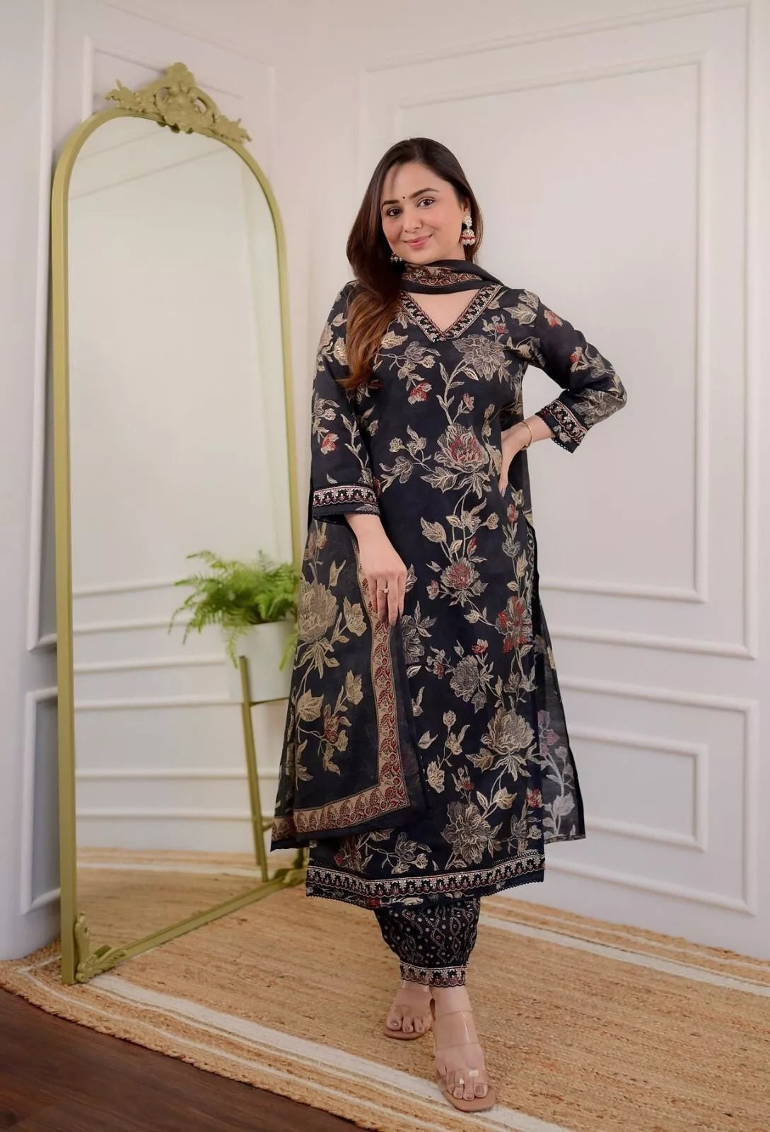 Classic Wear Function Full Stitched Cotton Print Top Bottom Dupatta