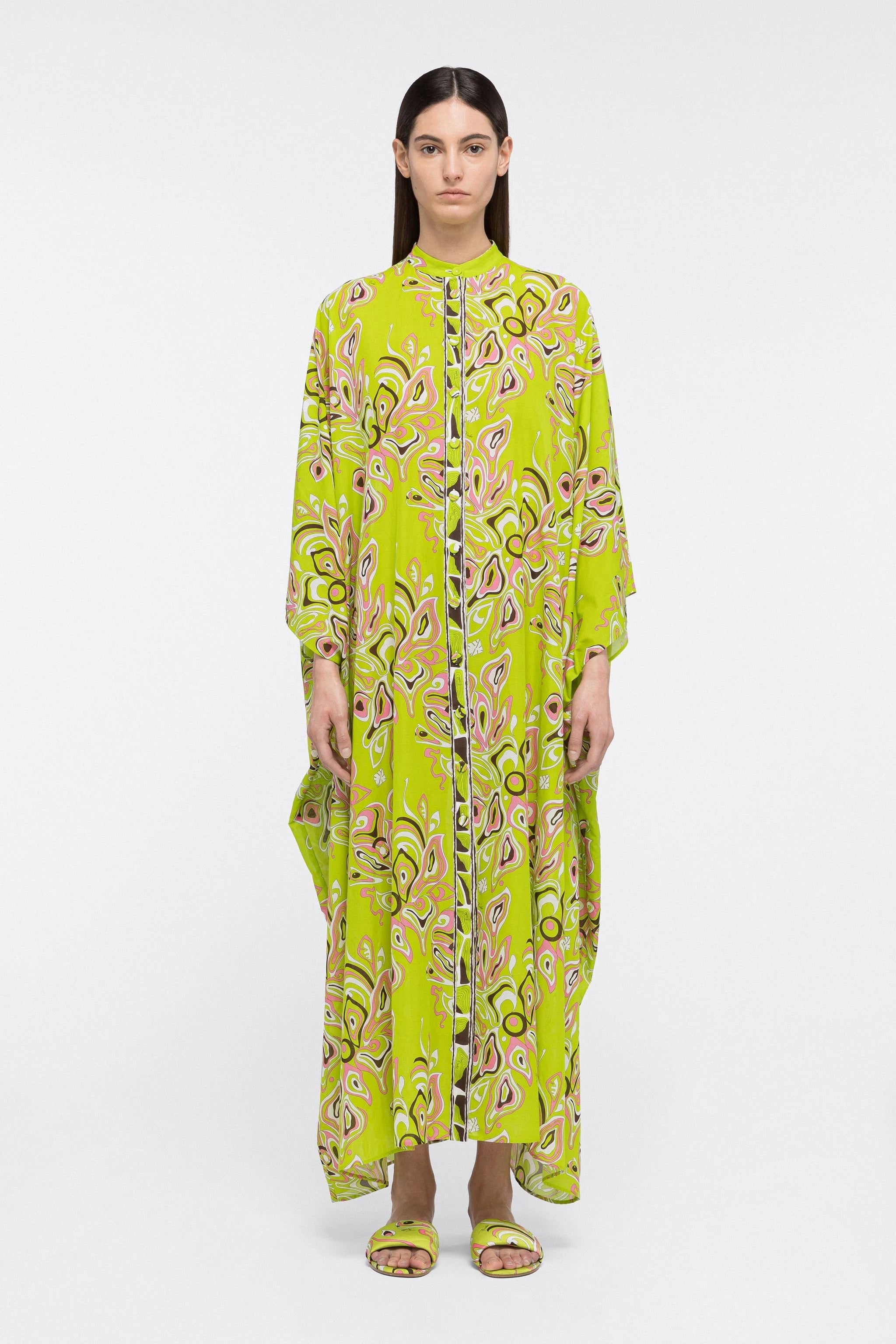 French Moss Green Kaftan, Elegant Boho Maxi Dress Caftan Women's