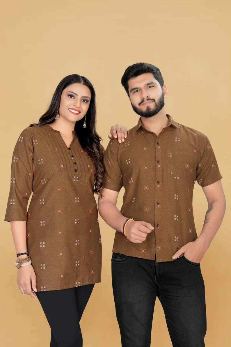 Premium Linen Cotton Fabric Tunic Top & Short Kurta Set