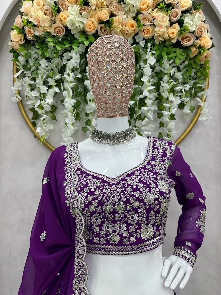 Purple Georgette Beautiful Traditional Lehenga Blouse Dupatta