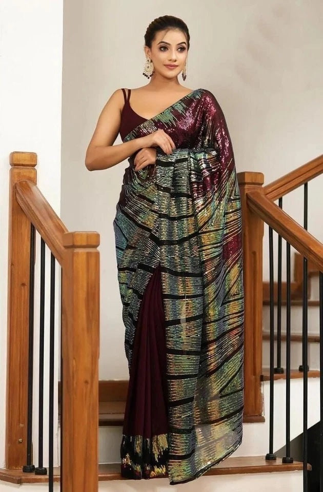 Traditional Georgette Saree With Blouse,Function Wedding Sari