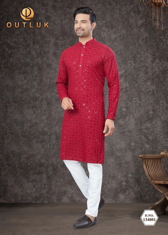 Traditional Wear Rayon Sifly Lakhnawi Kurta Pajama Set For Men's