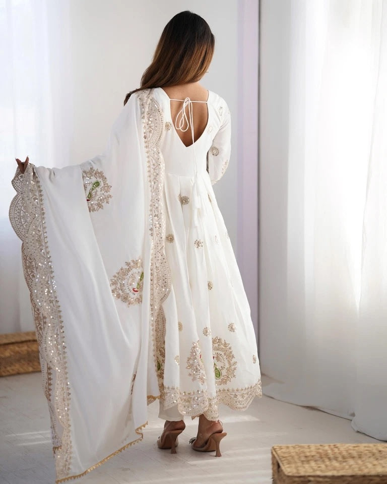 Chinon With Embroidery Sequence Work Anarkali Gown With Dupatta
