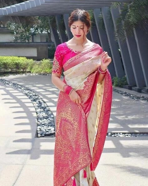 Traditional Festival Wear Saree, Banarasi Soft Silk Sari With Blouse