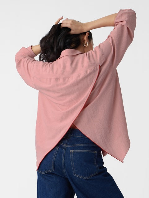 Textured Shirt Rose Pink Women Boyfriend Shirts