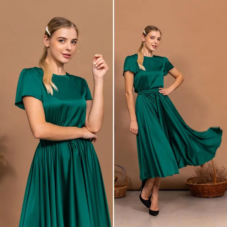 Emerald Green Bridesmaid Dress Boat Neckline Dress Mother Of The Bride Dress