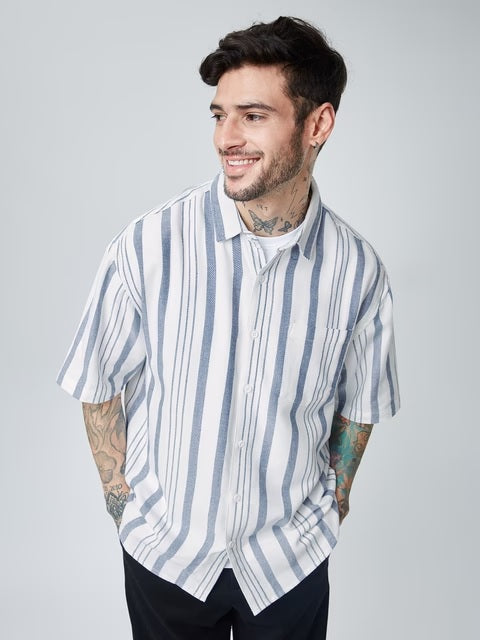 Solids White and Grey Stripes Oversized Shirts
