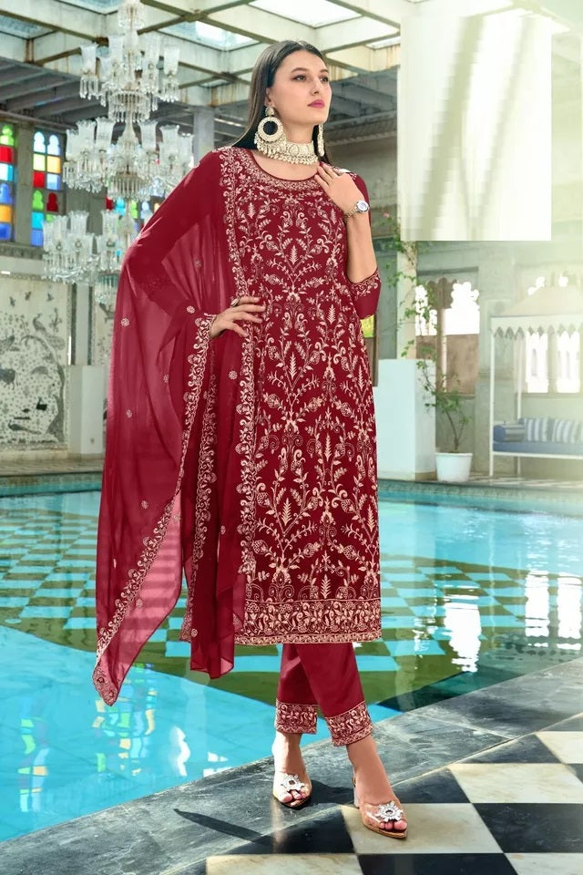 Georgette With Heavy Embroidery Work kurti Pant Set