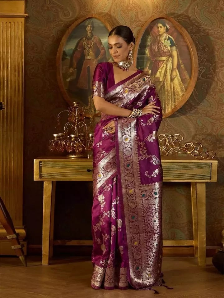 Banarasi Soft Silk Saree & Blouse,Party Wedding Wear Sari & Blouse
