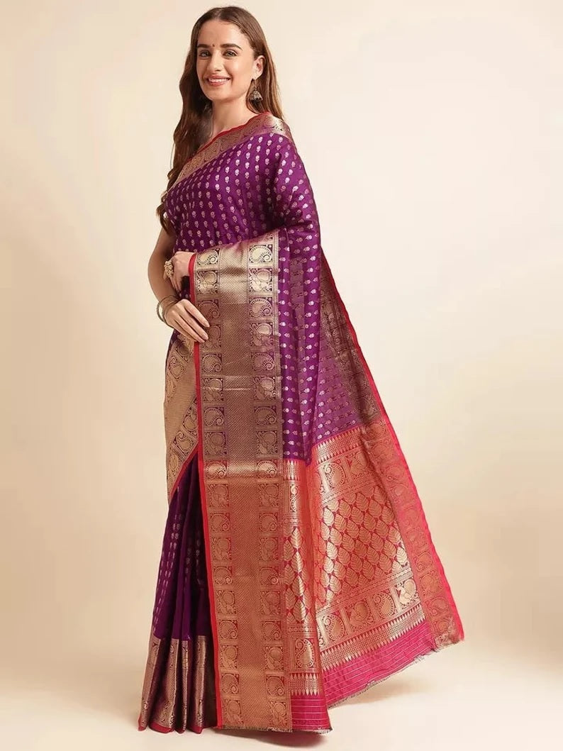 Traditional Banarasi Silk Saree with Gold Zari Weaving Sari & Blouse