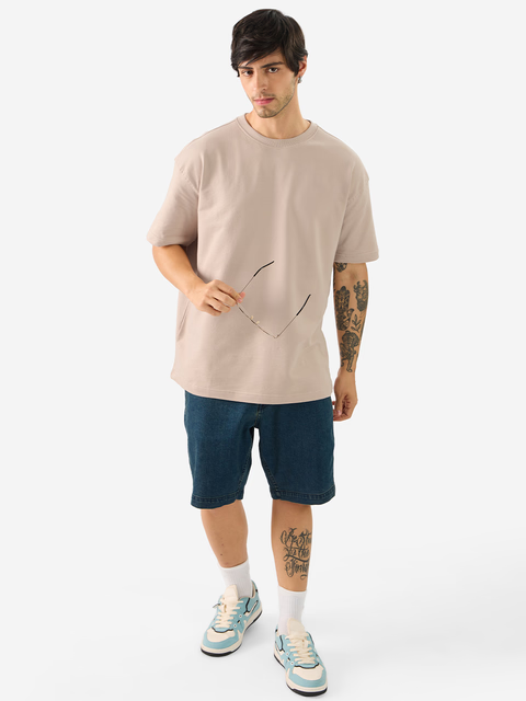 Solids Beige Oversized T-Shirts