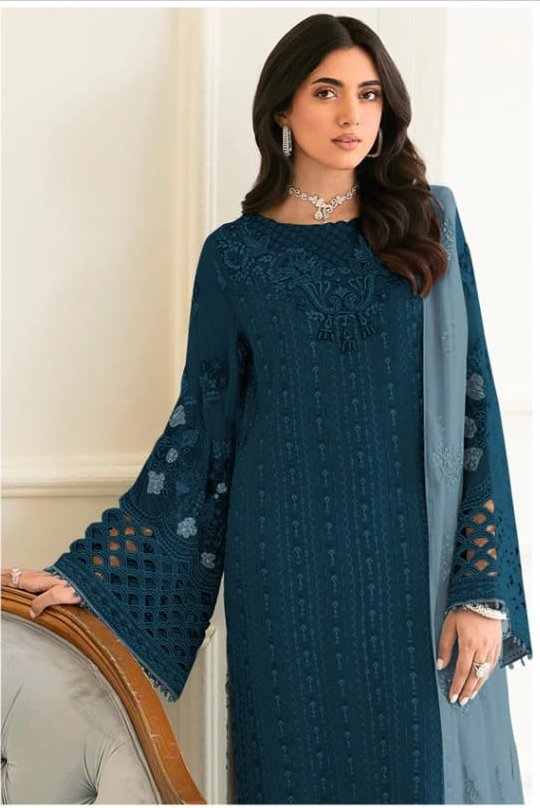 Fancy Heavy Faux Georgette Wedding Wear Designer Top Bottom With Dupatta