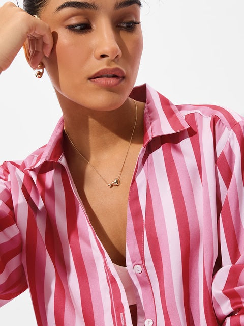 Satin Shirt Rosebud Stripes Women Shirts