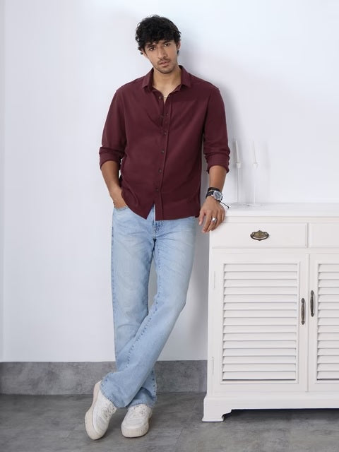 Textured Maroon Knit Shirts