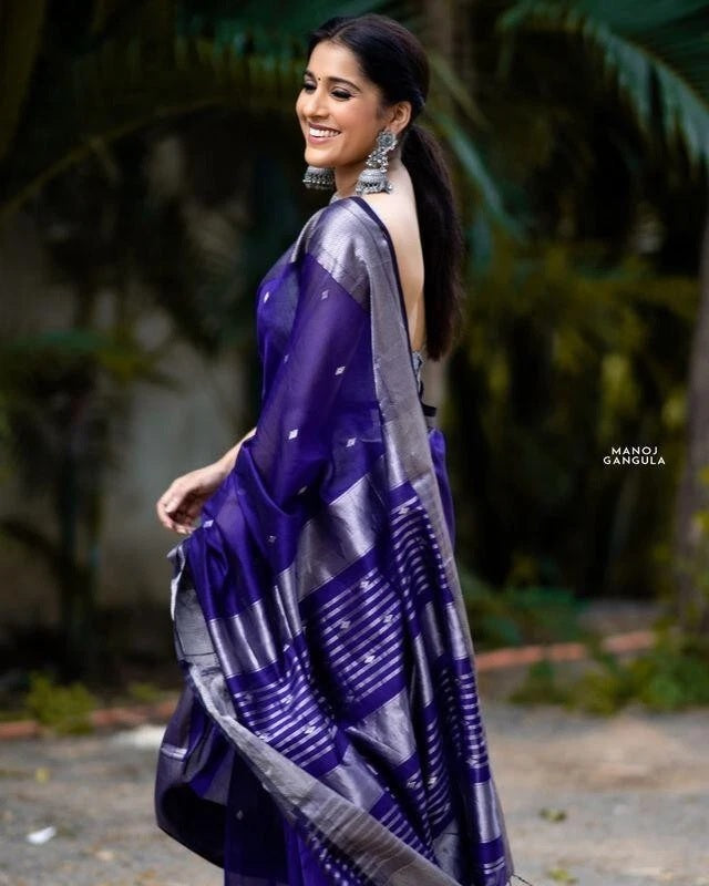 Blue Banarasi Soft Silk Saree, Traditional Wear Sari & Blouse