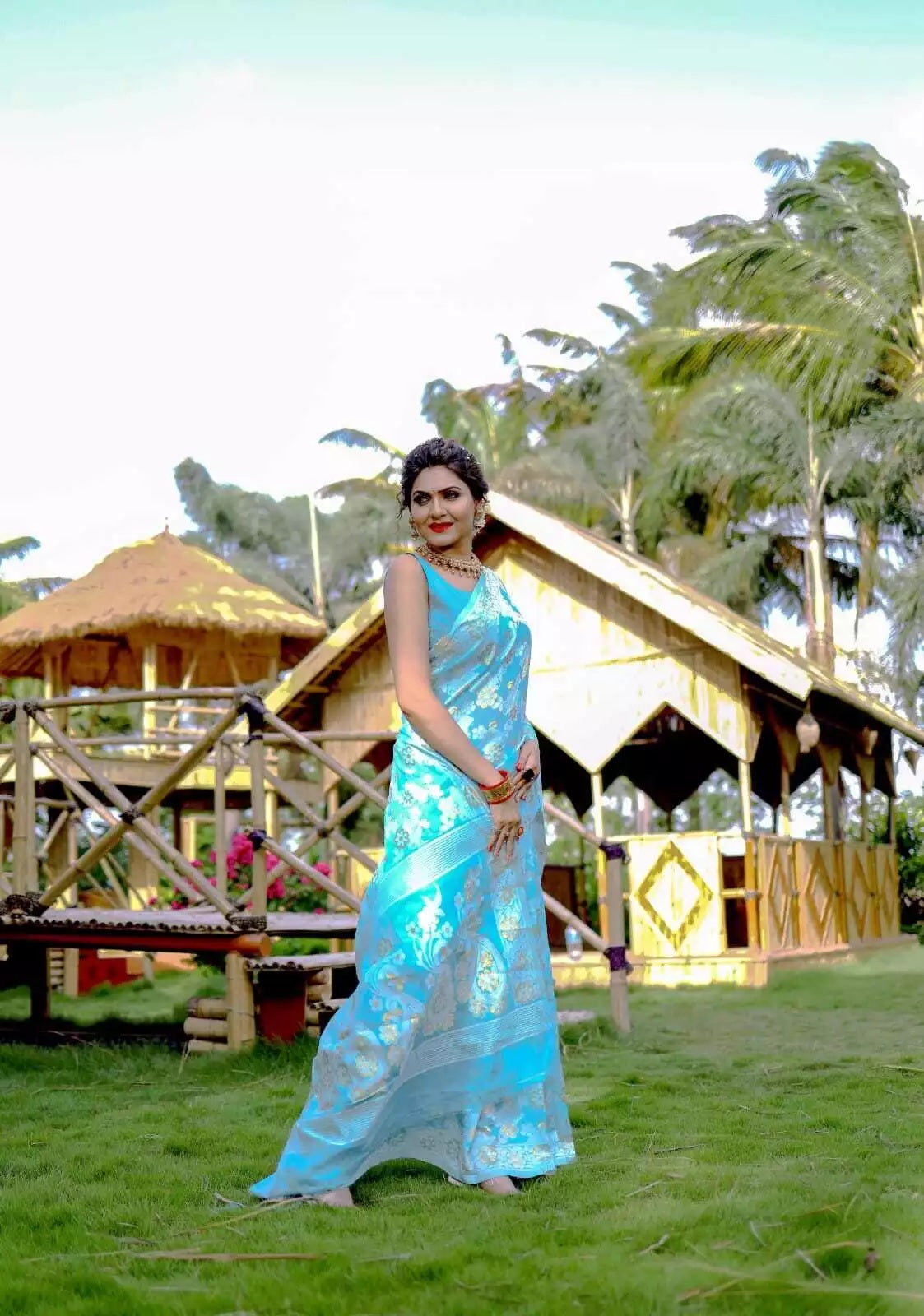 Soft Cotton Jamdani With Gold Zari Weaving Work Sari & Blouse