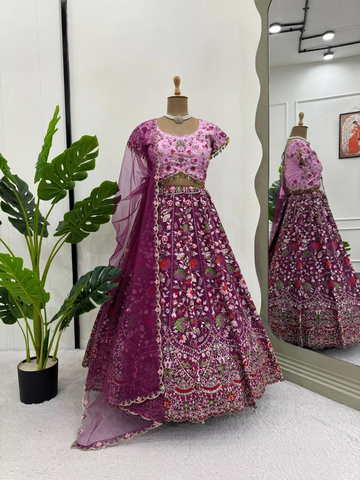 Georgette With Thread Sequence Work Lehenga Blouse & Dupatta