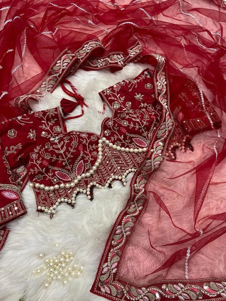Heavy Soft Net With Embroidery And Sequence Work wedding Party wear Saree And Blouse 11-KK
