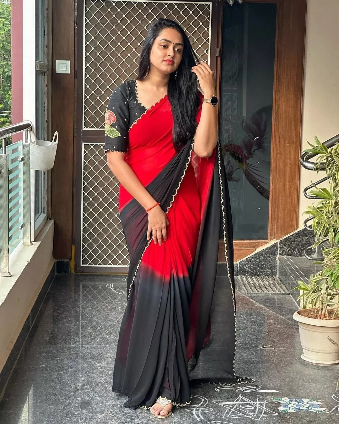 Latest Style Georgette Saree, Wedding Bollywood Sari & Blouse