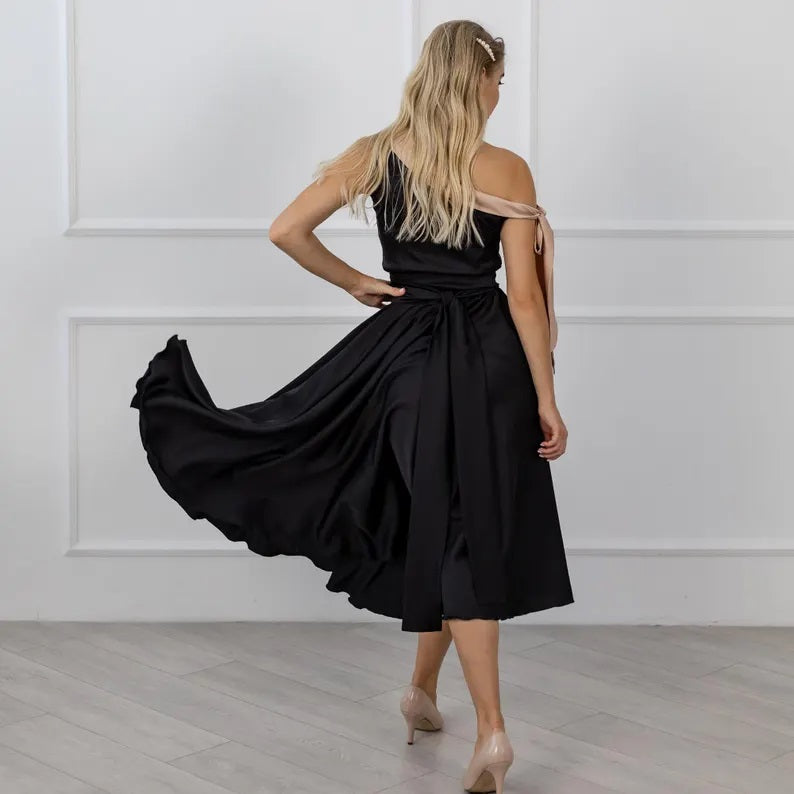 Satin Black Bridesmaid Dress - One Shoulder Satin Dress for Elegant Bridesmaids