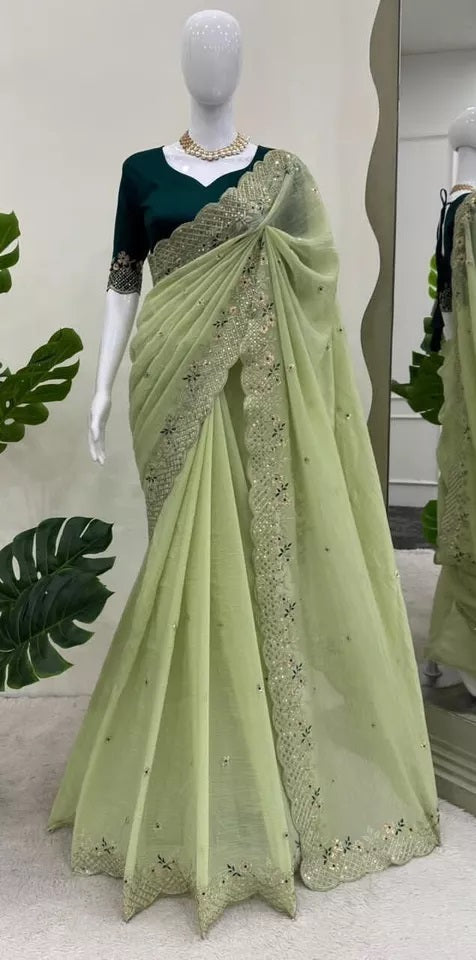 Bollywood Wedding Wear Crunchy Silk Saree, Party Wear Ethnic Sari & Blouse