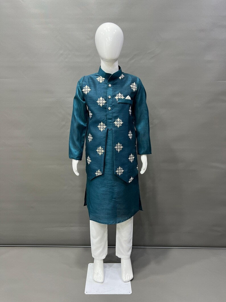 Parbon Silk With Matte Copper Sequence Work Kurta Koti Pajama Set