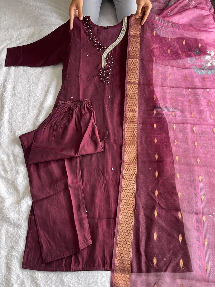 Trending Women's wear Full Stitched Premium Roman SilkTop Pant & Dupatta Set